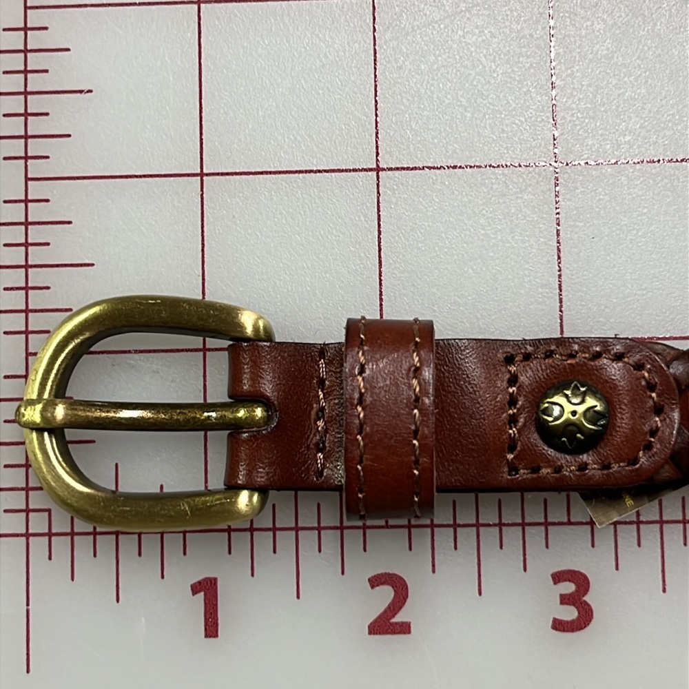 PATRICIA NASH Preppy Office 100% Leather Brass Buckle Link Brown 46" Casual Belt - Picture 2 of 11